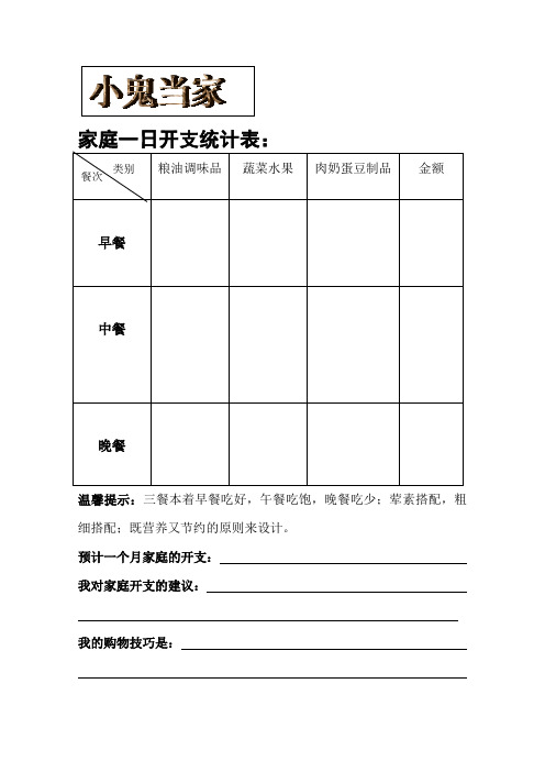 家庭一日开支统计表