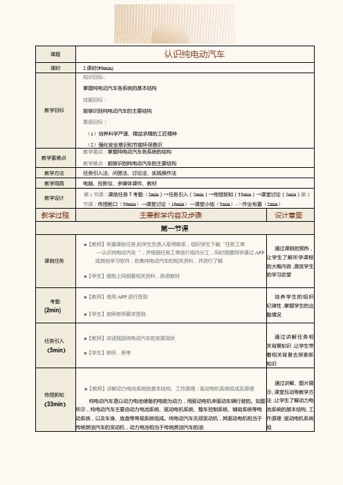 中职《新能源汽车概论》教案 第1课 认识纯电动汽车