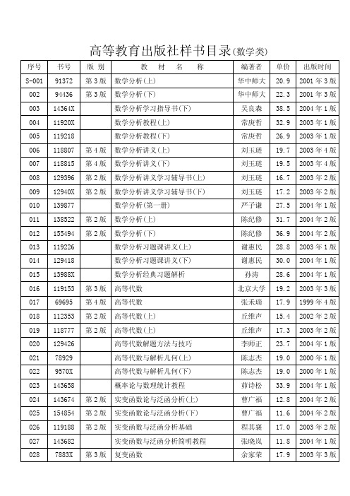 高等教育出版社样书目录（数学类）