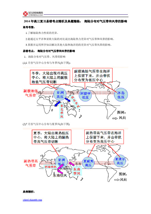 2014年高三复习易错考点精析及典题精练：海陆分布对气压带的影响