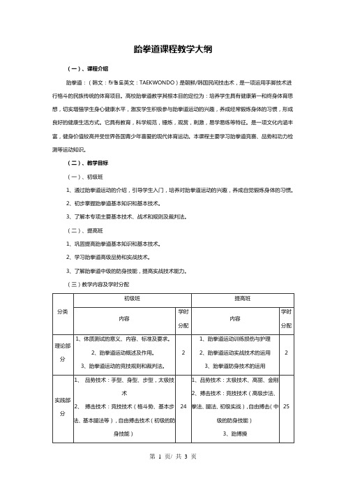 跆拳道课程教学大纲