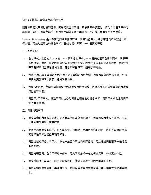 初中PS教案：图像调色技术的应用