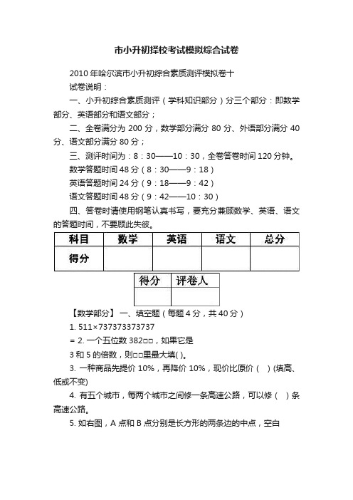 市小升初择校考试模拟综合试卷