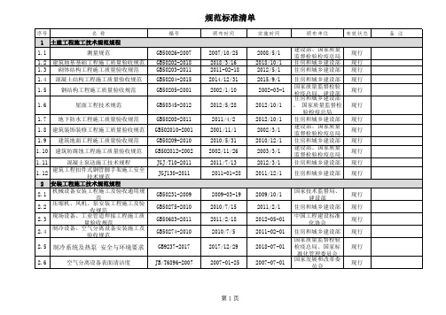 规范标准清单