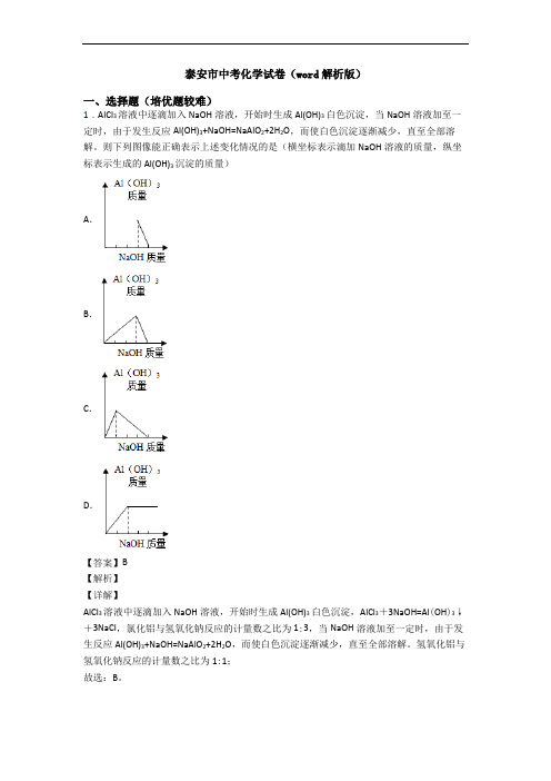 泰安市中考化学试卷(word解析版)