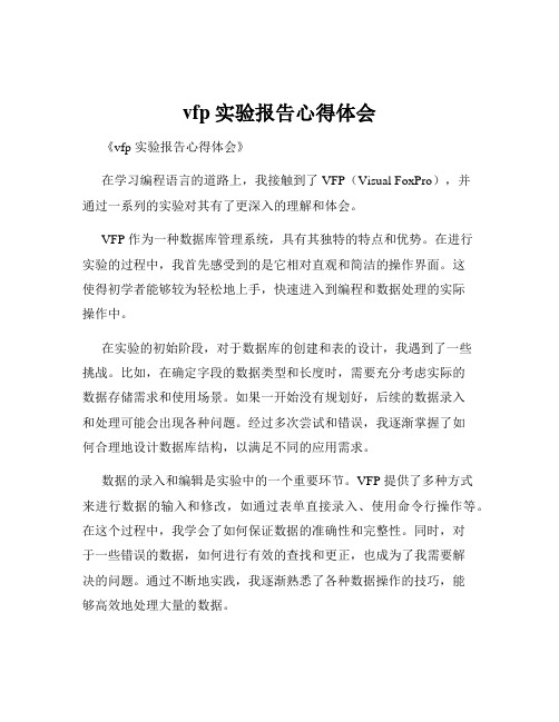 vfp实验报告心得体会