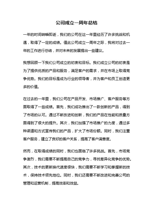 公司成立一周年总结