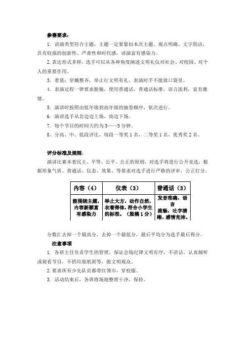 演讲比赛规则、评分标准、活动要求