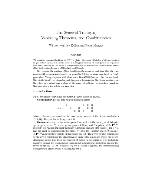 The space of triangles, vanishing theorems, and combinatorics