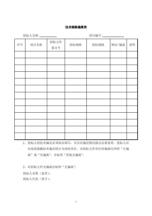 技术规格偏离表