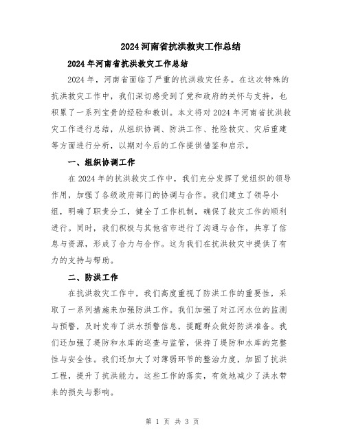 2024河南省抗洪救灾工作总结