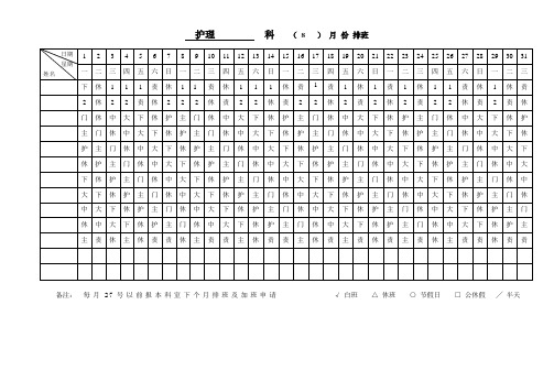 护理月排班表