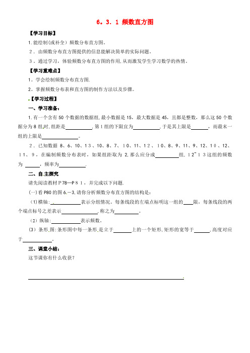 九年级数学下册 6.3.1 频数直方图导学案(无答案)青岛版(2021-2022学年)