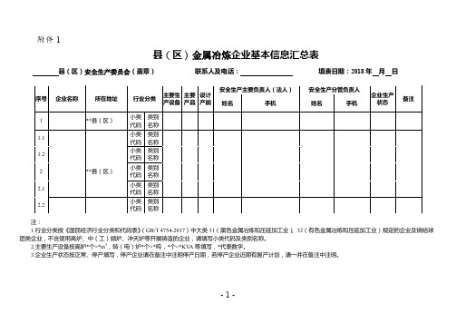 县(区)金属冶炼企业基本信息汇总表【模板】