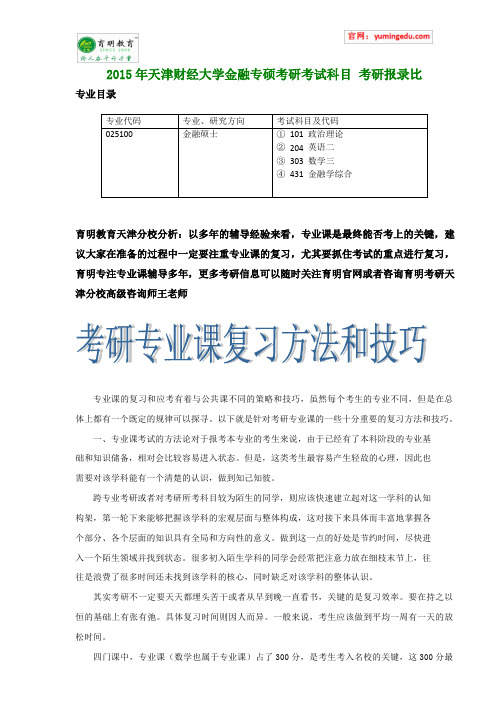 2015年天津财经大学金融专硕考研考试科目 考研报录比