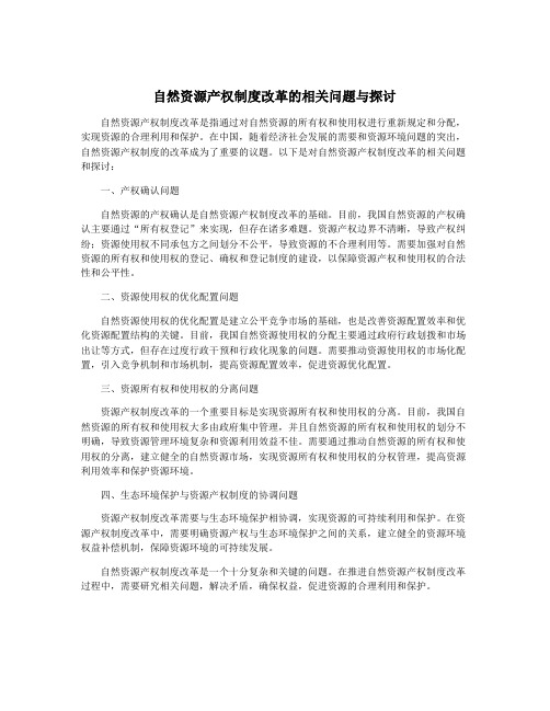 自然资源产权制度改革的相关问题与探讨