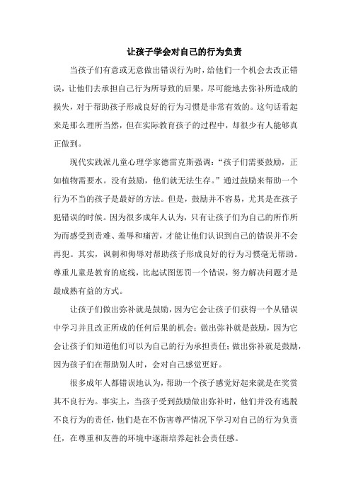 教师札记——让孩子学会对自己的行为负责