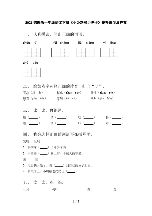 2021部编版一年级语文下册《小公鸡和小鸭子》提升练习及答案