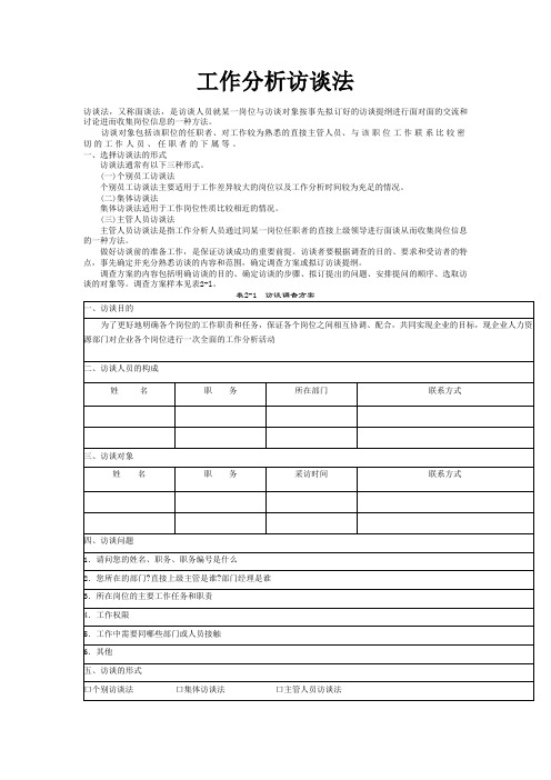 人力资源   职位分析法   工作分析访谈法