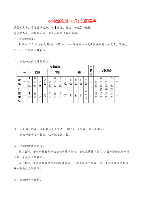 人教三年级下册数学_《小数的初步认识》知识要点