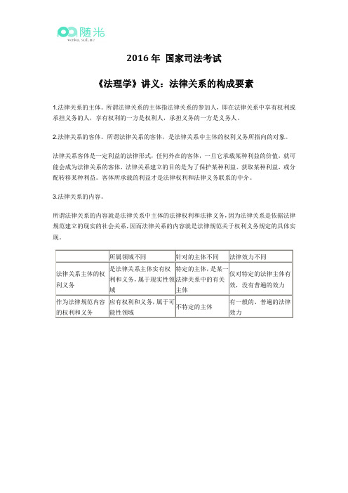 2016年 国家司法考试《法理学》讲义：法律关系的构成要素