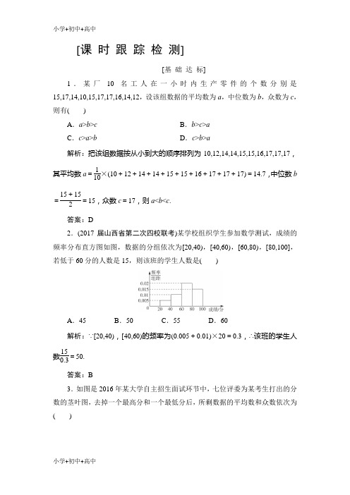 教育最新K122019高三一轮总复习文科数学课时跟踪检测：10-3用样本估计总体 Word版含解析-