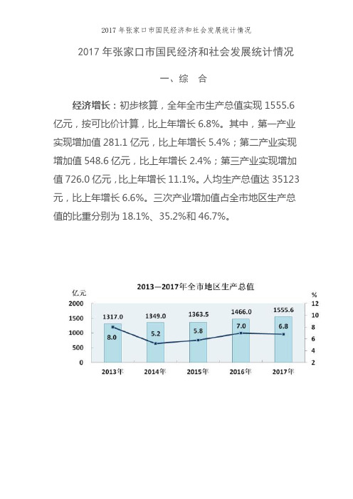 2017年张家口市国民经济和社会发展统计情况