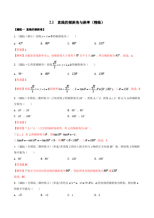 2-1 直线的倾斜角与斜率(精练)(解析版)