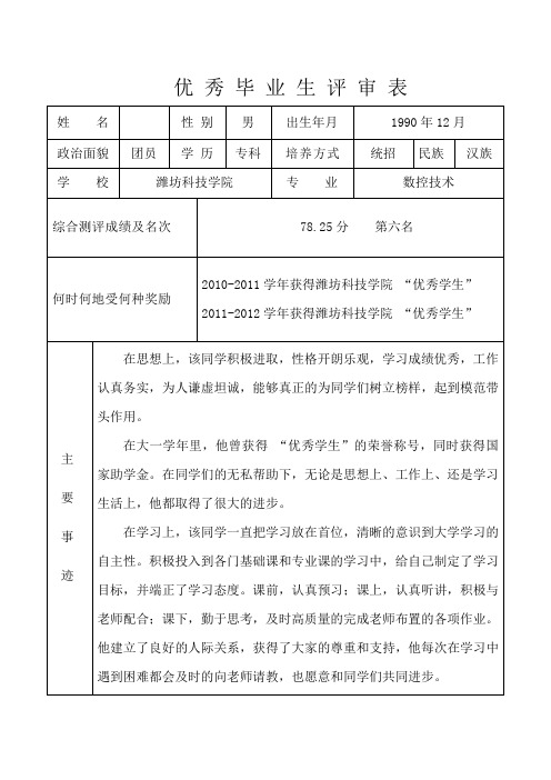 优秀毕业生评审表潍坊科技学院机械工程学院 (3)