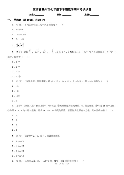 江西省赣州市七年级下学期数学期中考试试卷