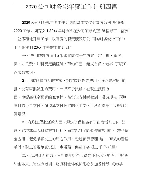 2020公司财务部年度工作计划四篇