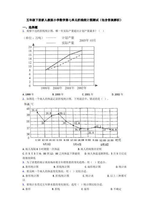 五年级下册新人教版小学数学第七单元折线统计图测试(包含答案解析)