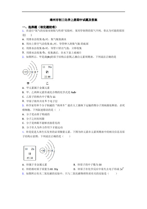 漳州市初三初三化学上册期中试题及答案