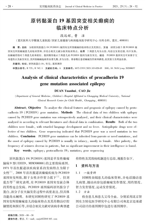 原钙黏蛋白19基因突变相关癫痫的临床特点分析