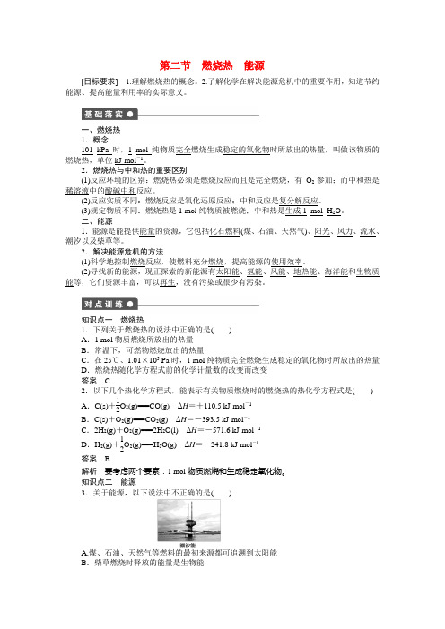 高中化学 第一章 第二节 燃烧热 能源练习 新人教版选修4