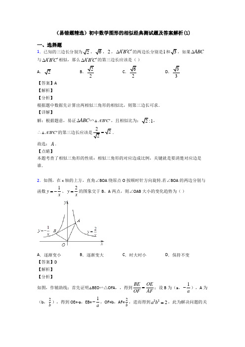 (易错题精选)初中数学图形的相似经典测试题及答案解析(1)