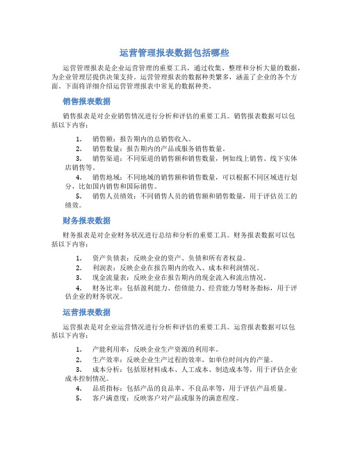 运营管理报表数据包括哪些