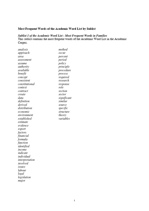 英语文章中高频使用的词汇Most Frequent Words of the Academic Word List by Sublist