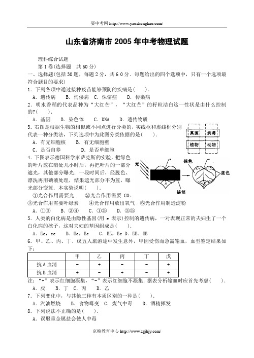 2005年中考物理试题及答案(济南市)