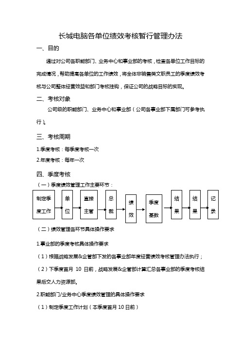 长城电脑各单位绩效考核暂行办法--长城计算机管理制度