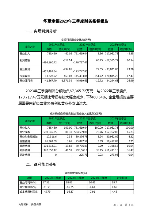 600340华夏幸福2023年三季度财务指标报告