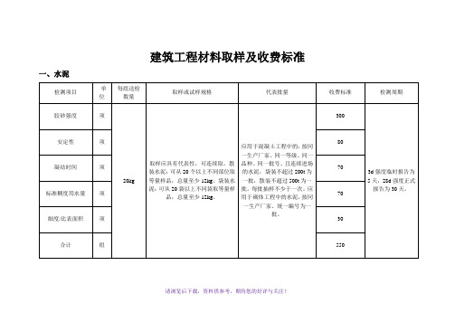 建筑工程材料取样及收费标准