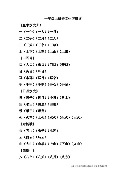 人教版一年级语文上册字、组词、反义词、古诗汇总(精品文档)_共9页