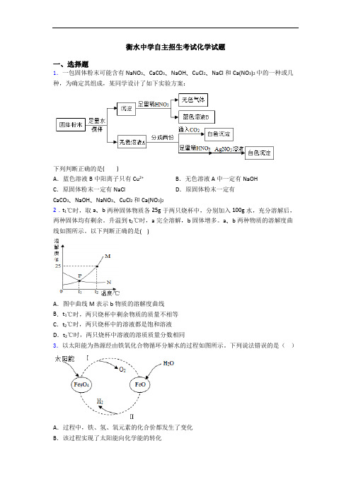 衡水中学自主招生考试化学试题