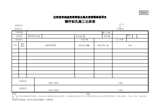 ZJ412锚杆钻孔施工记录表