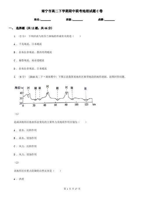 南宁市高二下学期期中联考地理试题C卷