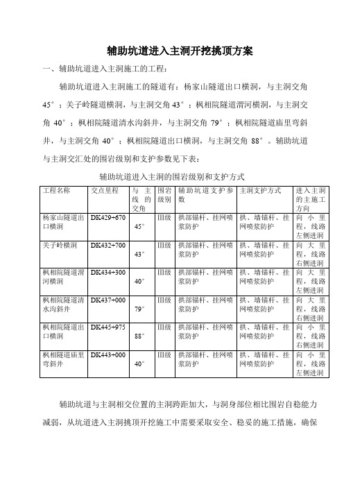 辅助坑道进入主洞开挖挑顶方案