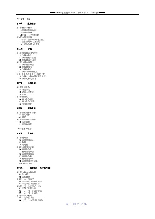 上海沪版初中数学目录