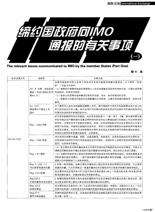 缔约国政府向IMO通报的有关事项(一)