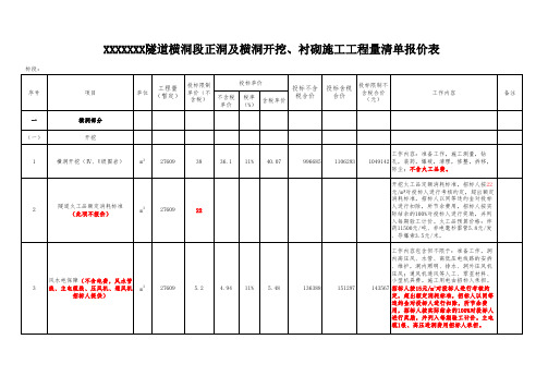 隧道劳务单价2018年6月